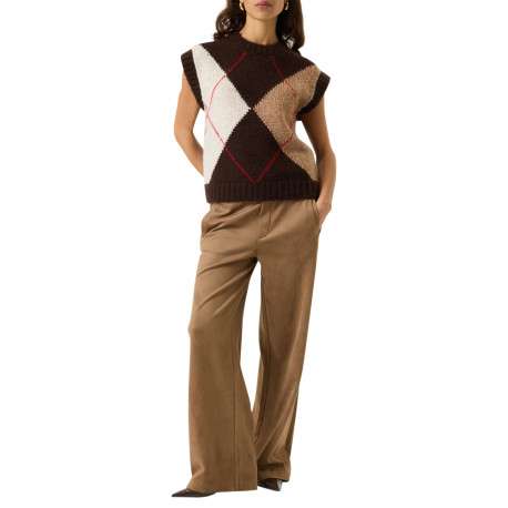Pantalon chino beige à coupe bootcut pourvu d'une large ceinture élastiquée - Image 2
