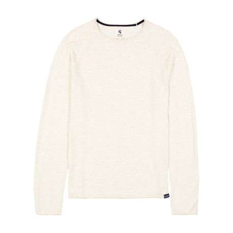 Pull en coton mélangé écru à coupe droite pourvu d'un col rond