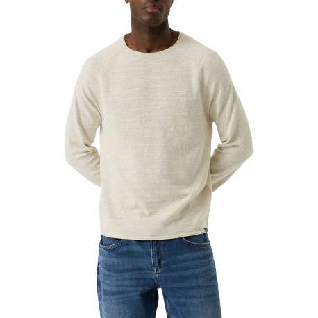 Pull en coton mélangé écru à coupe droite pourvu d'un col rond - Image 2