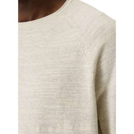 Pull en coton mélangé écru à coupe droite pourvu d'un col rond - Image 4