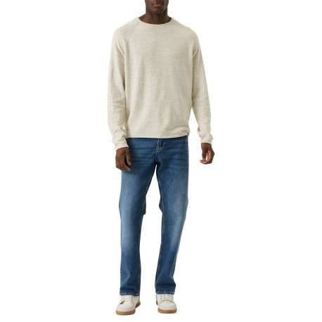 Pull en coton mélangé écru à coupe droite pourvu d'un col rond - Image 5