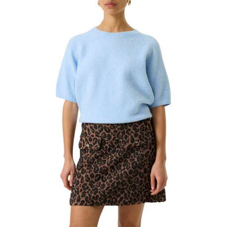 Pull bleu à coupe droite pourvu d'un col rond et de manches courtes - Image 2