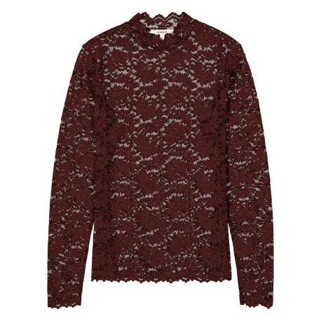 T-shirt marron à motifs pourvu d'une coupe ajustée et d'un col montant