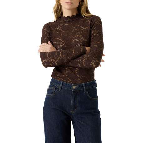 T-shirt marron à motifs pourvu d'une coupe ajustée et d'un col montant - Image 2