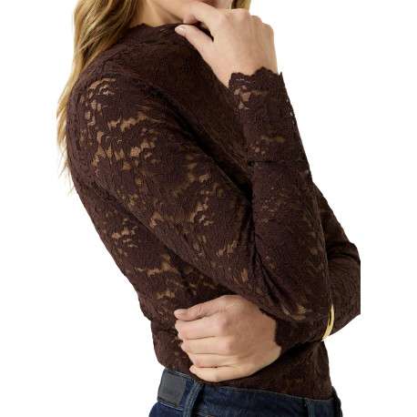 T-shirt marron à motifs pourvu d'une coupe ajustée et d'un col montant - Image 4