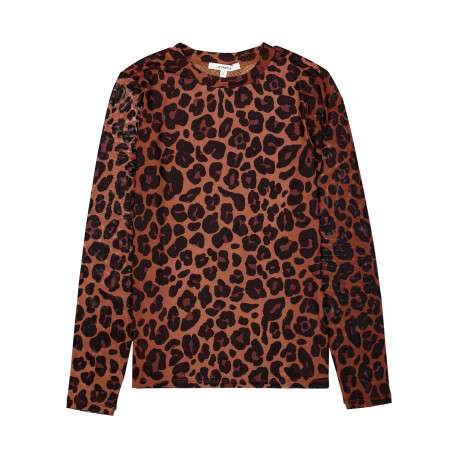 T-shirt léopard coupe moulante pourvu d'un col rond et de manches longues