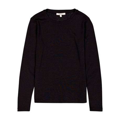 T-shirt noir à coupe ajustée pourvu d'un col rond et de manches longues
