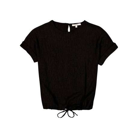 T-shirt noir à coupe ajustée pourvu d'un col rond et de manches courtes