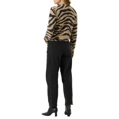 Pull noir à coupe ajustée pourvu d'un col rond et de manches longues - Image 3