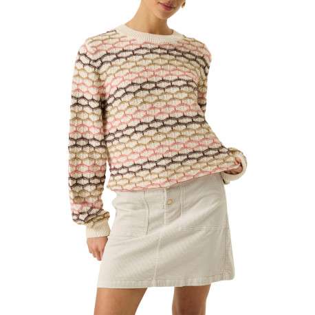 Pull en coton mélangé écru à motifs pourvu d'une coupe ajustée et d'un col rond - Image 2