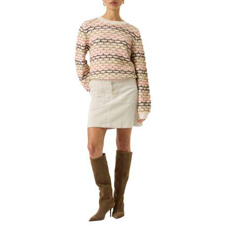 Pull en coton mélangé écru à motifs pourvu d'une coupe ajustée et d'un col rond - Image 5