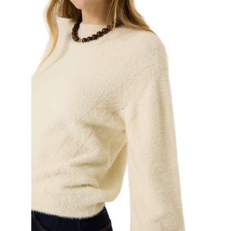 Pull écru à coupe droite pourvu d'un col rond et de manches longues - Image 4