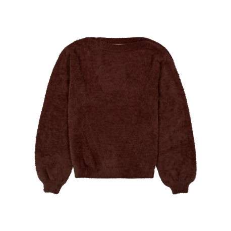 Pull marron à coupe droite pourvu d'un col rond et de manches longues