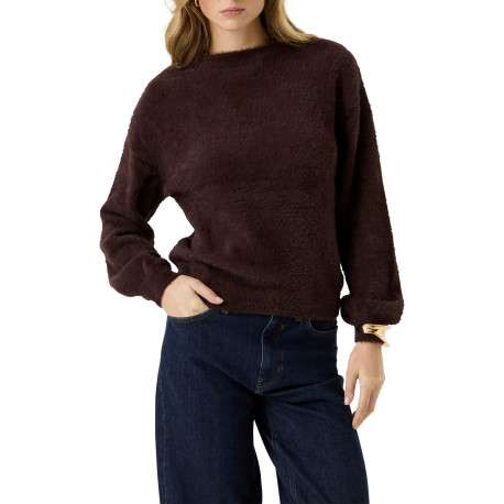 Pull marron à coupe droite pourvu d'un col rond et de manches longues - Image 2