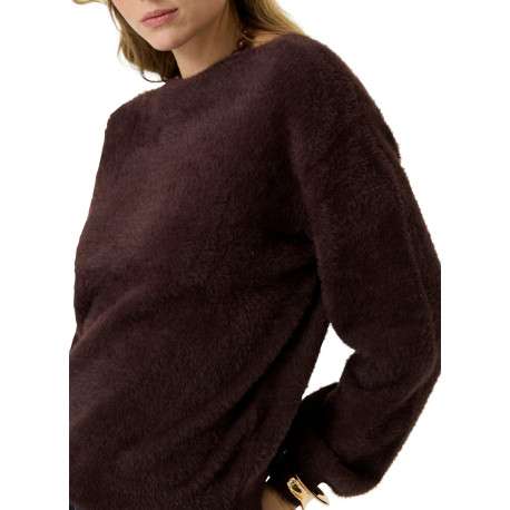 Pull marron à coupe droite pourvu d'un col rond et de manches longues - Image 4