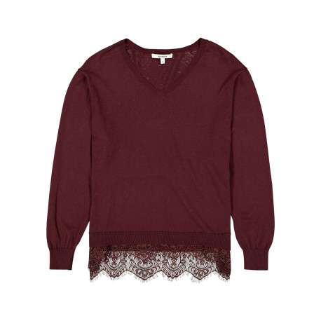 Pull en coton marron à coupe droite pourvu d'un col v et de manches longues