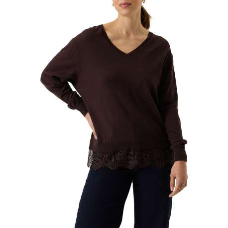 Pull en coton marron à coupe droite pourvu d'un col v et de manches longues - Image 2