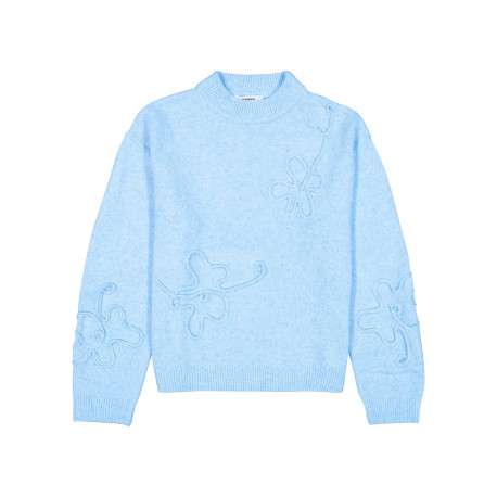 Pull bleu à coupe droite pourvu d'un col rond et de manches longues