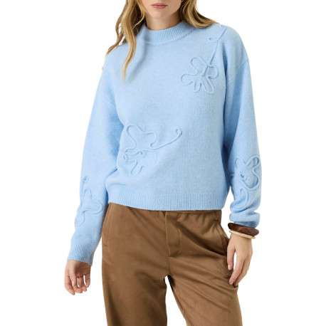Pull bleu à coupe droite pourvu d'un col rond et de manches longues - Image 2