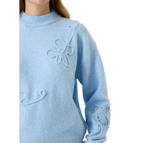 Pull bleu à coupe droite pourvu d'un col rond et de manches longues - Image 4