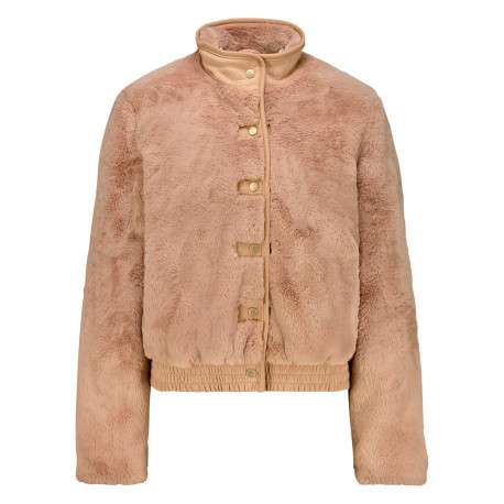 Blouson beige à coupe ajustée pourvu d'un col montant en suédine