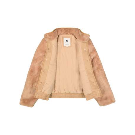 Blouson beige à coupe ajustée pourvu d'un col montant en suédine - Image 2