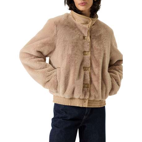 Blouson beige à coupe ajustée pourvu d'un col montant en suédine - Image 3