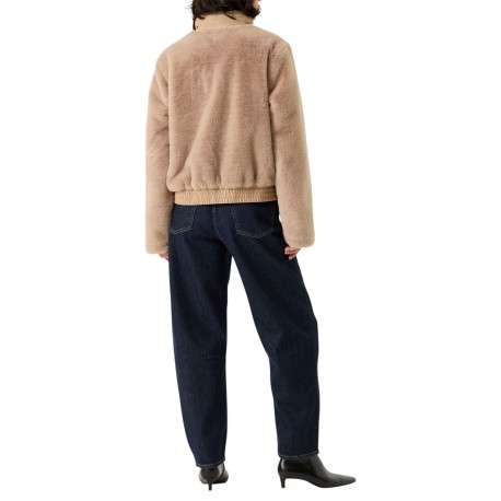 Blouson beige à coupe ajustée pourvu d'un col montant en suédine - Image 4