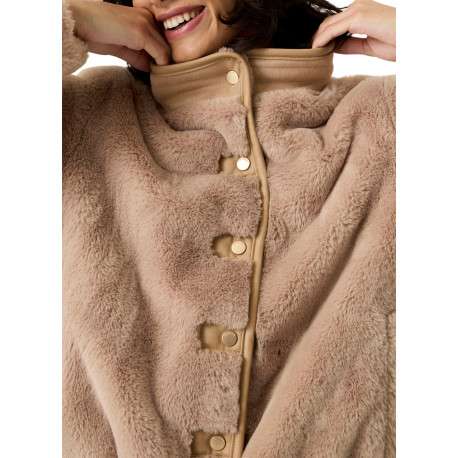 Blouson beige à coupe ajustée pourvu d'un col montant en suédine - Image 5
