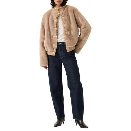 Blouson beige à coupe ajustée pourvu d'un col montant en suédine - Image 6