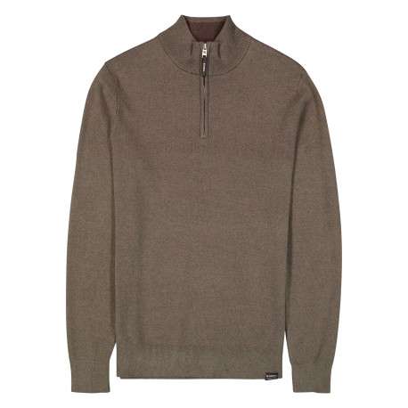 Pull en coton mélangé kaki à coupe droite pourvu d'un col camionneur