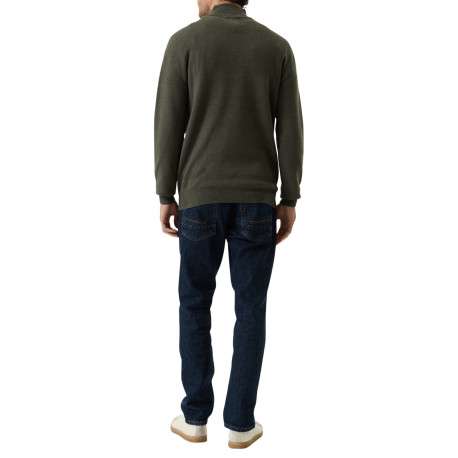 Pull en coton mélangé kaki à coupe droite pourvu d'un col camionneur - Image 3