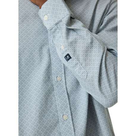 Chemise en coton bleue à motifs géométriques pourvue d'une coupe ajustée - Image 4