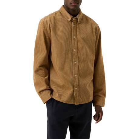 Chemise en coton camel à coupe droite pourvue d'un col à revers - Image 2