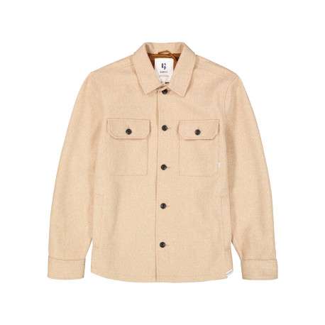 Veste beige à coupe droite pourvue d'un col à revers et de manches longues