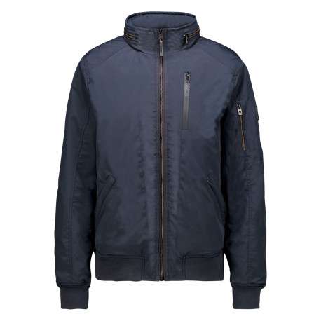 Blouson marine à coupe ajustée pourvu d'un col montant zippé