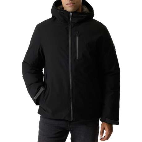 Blouson noir à coupe ajustée pourvu d'un col à capuche et de manches longues - Image 3