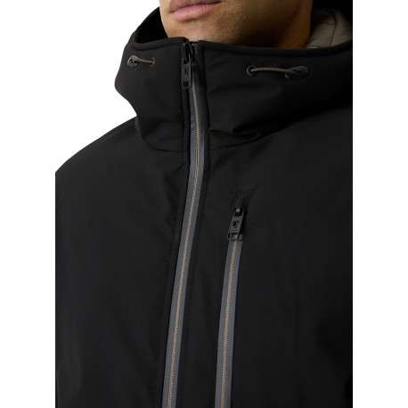 Blouson noir à coupe ajustée pourvu d'un col à capuche et de manches longues - Image 5