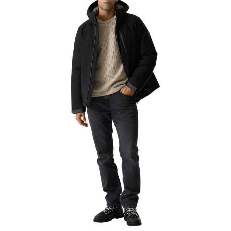 Blouson noir à coupe ajustée pourvu d'un col à capuche et de manches longues - Image 6