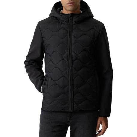 Blouson noir matelassé à coupe ajustée pourvu d'un col à capuche - Image 3