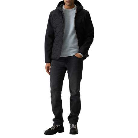 Blouson noir matelassé à coupe ajustée pourvu d'un col à capuche - Image 6
