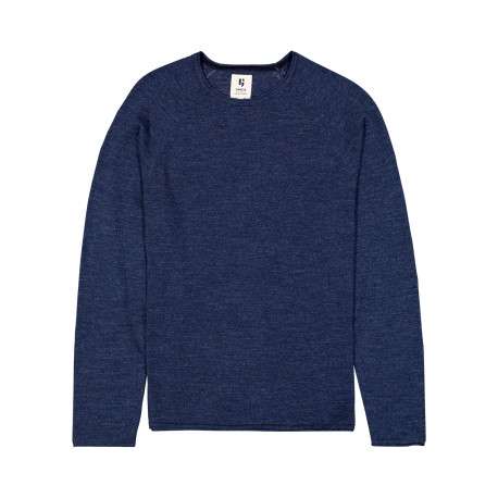 Pull en coton mélangé bleu à coupe droite pourvu d'un col rond