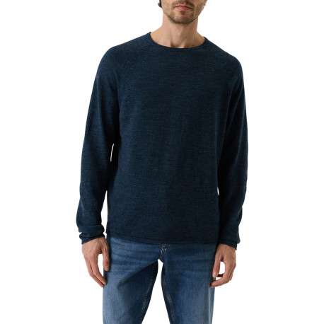 Pull en coton mélangé bleu à coupe droite pourvu d'un col rond - Image 2