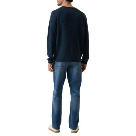 Pull en coton mélangé bleu à coupe droite pourvu d'un col rond - Image 3