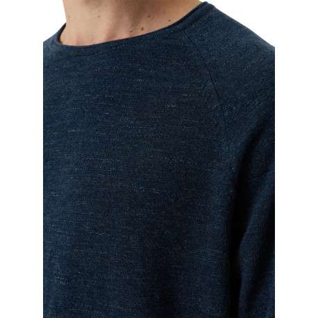 Pull en coton mélangé bleu à coupe droite pourvu d'un col rond - Image 4