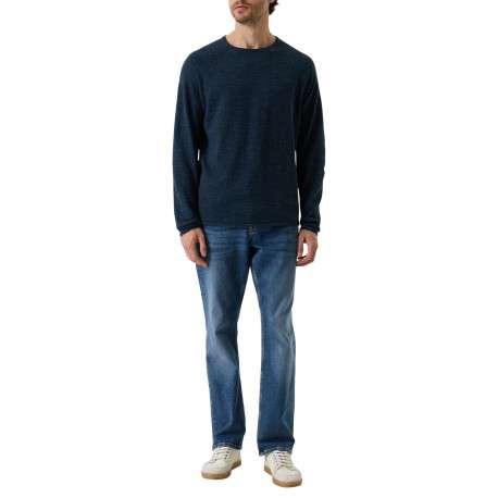 Pull en coton mélangé bleu à coupe droite pourvu d'un col rond - Image 5