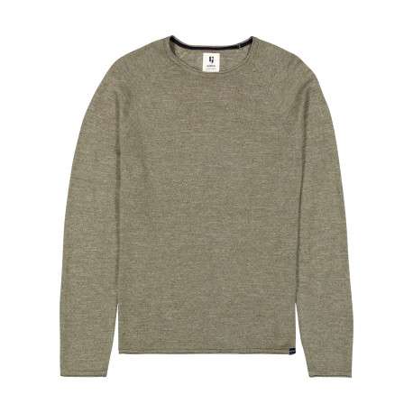 Pull en coton mélangé kaki à coupe droite pourvu d'un col rond