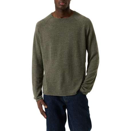Pull en coton mélangé kaki à coupe droite pourvu d'un col rond - Image 2