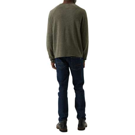 Pull en coton mélangé kaki à coupe droite pourvu d'un col rond - Image 3