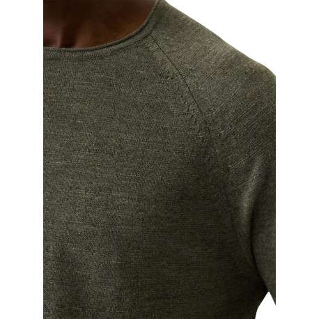 Pull en coton mélangé kaki à coupe droite pourvu d'un col rond - Image 4